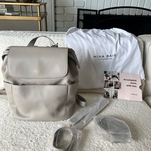 Mina Baie Kinney backpack in stone vegan leather | with tag and dust bag